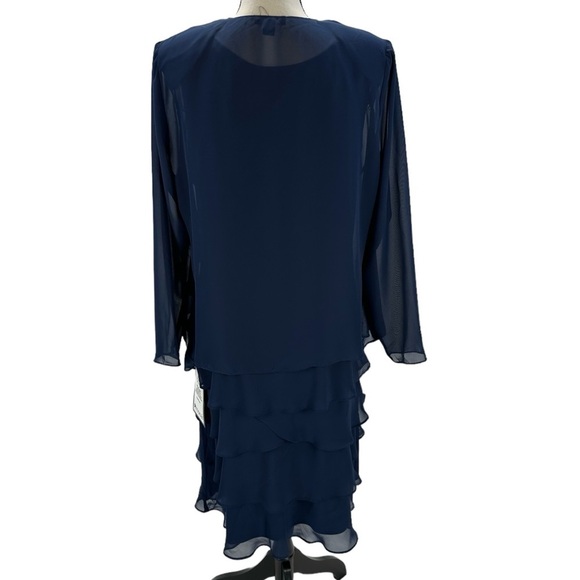 SLNY Sleeveless Tiered Midi Dress Sheer Long Sleeve Jacket - Navy Blue - size 12 - Picture 6 of 12